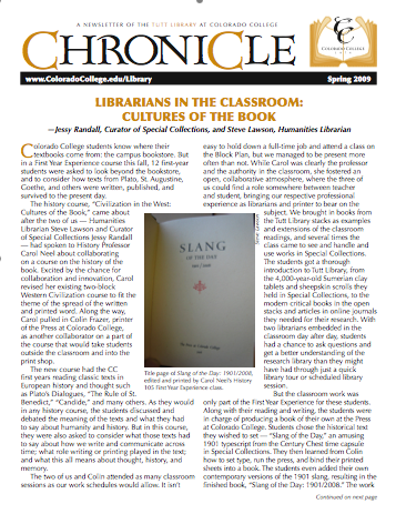 Cover of Spring 2009 issue of the Tutt Library Chronicle