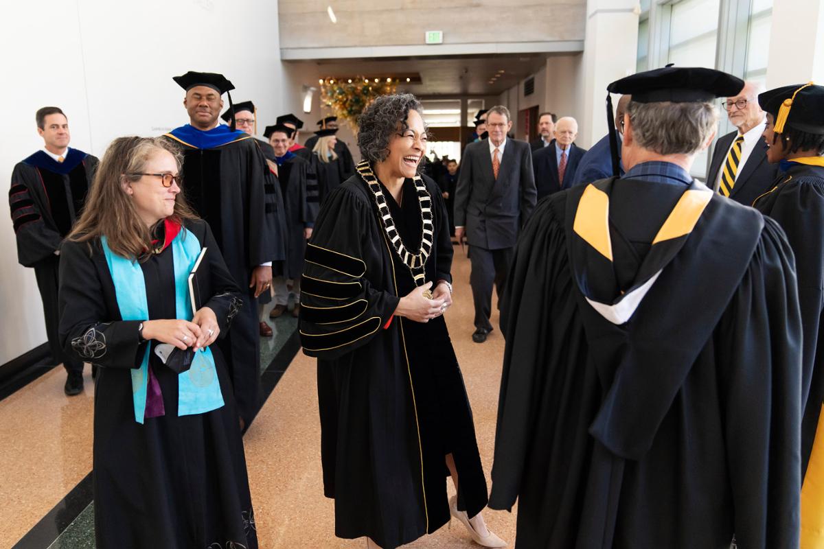 President Richardson greets well-wishers after the Inauguration of L. Song Richardson, the 14th President of Colorado College on Monday, 8/29/22. Photo by Lonnie Timmons III / Colorado College.