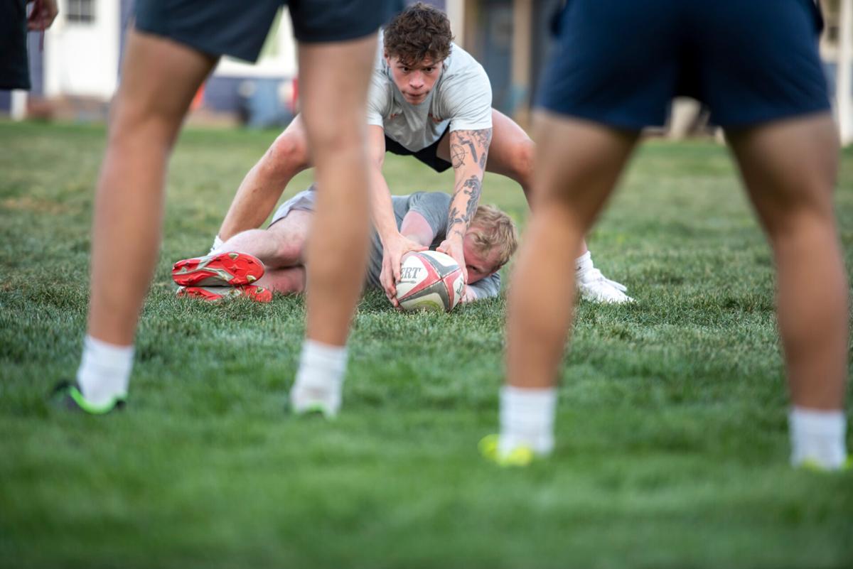 Chase Ressler '23, a member of The Colorado College club men’s rugby team practices on Washburn Field