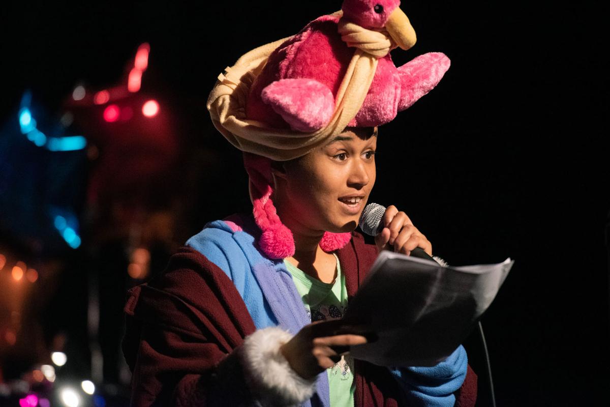 Toya Ora '23 performs at Sunbutter, the stand-up, student-run, comedy club on campus on Friday, April 7th, 2023 at Taylor Theater. Photo by Erin Mullins ‘24 / Colorado College