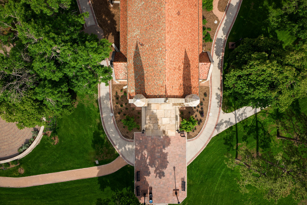 Shove Chapel photographed by drone on 6/14/23.