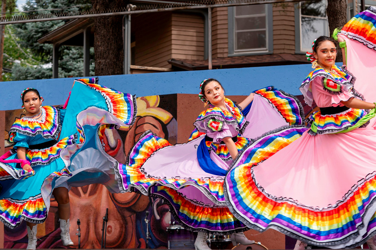 A lowrider show and opening celebration for Mi Gente: Manifestations of Community in the Southwest at the Fine Arts Center, featured performances by Grupo Folklórico Sabor Latino dancers on Saturday, Sept. 2. Photo by Katya Nicolayevsky ’24