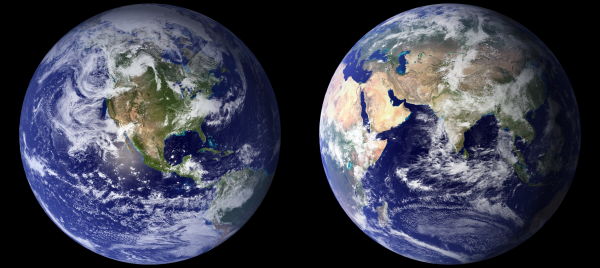 Photo of Earth, two views
