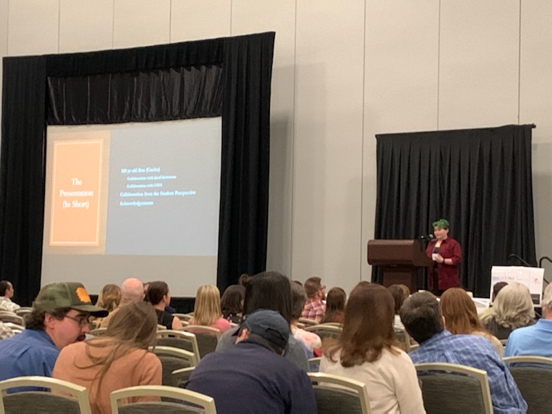 Ella Axelrod ('19) presenting Senior Capstone research at the Colorado Council of Professional Archaeologists annual meeting in Pueblo, 2020. <span class="cc-gallery-credit">[Amalie Hipp]</span>