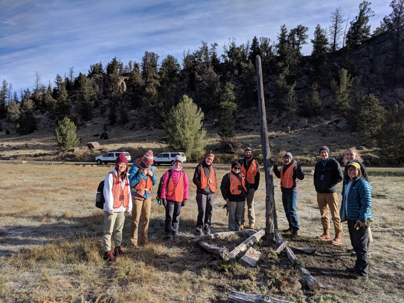 Students in AN320 Field Archaeology prepare to document an archaeological site for the US Forest Service.  <span class="cc-gallery-credit"></span>