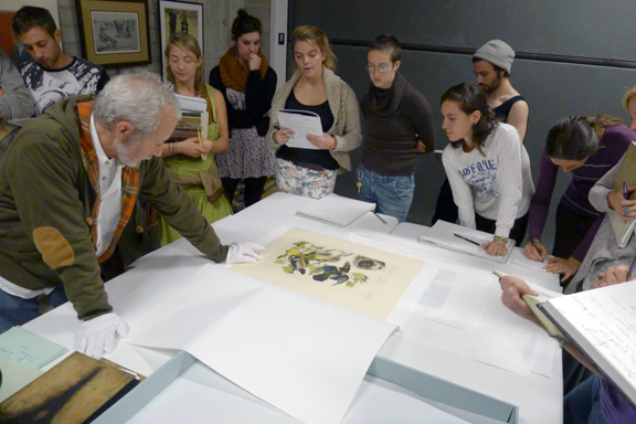 Intro to Printmaking Students receive a special viewing of the print collection at the Colorado Springs Fine Arts Center with Registrar Michael Howell. <span class="cc-gallery-credit"></span>