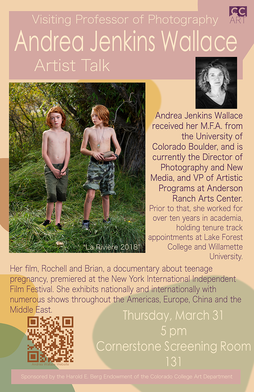 promotional poster for Andrea Wallace's artist talk