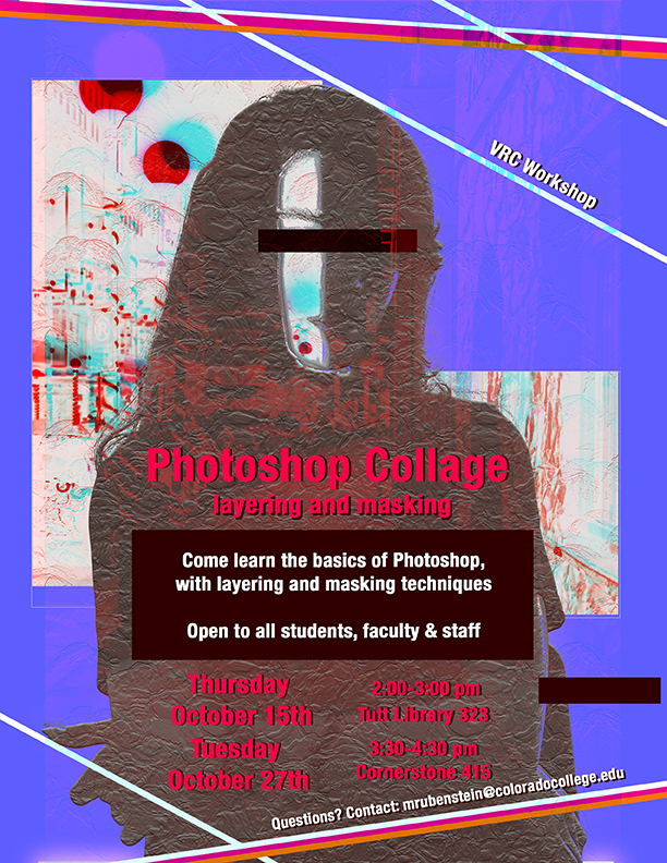 Digital collage poster in red and blue