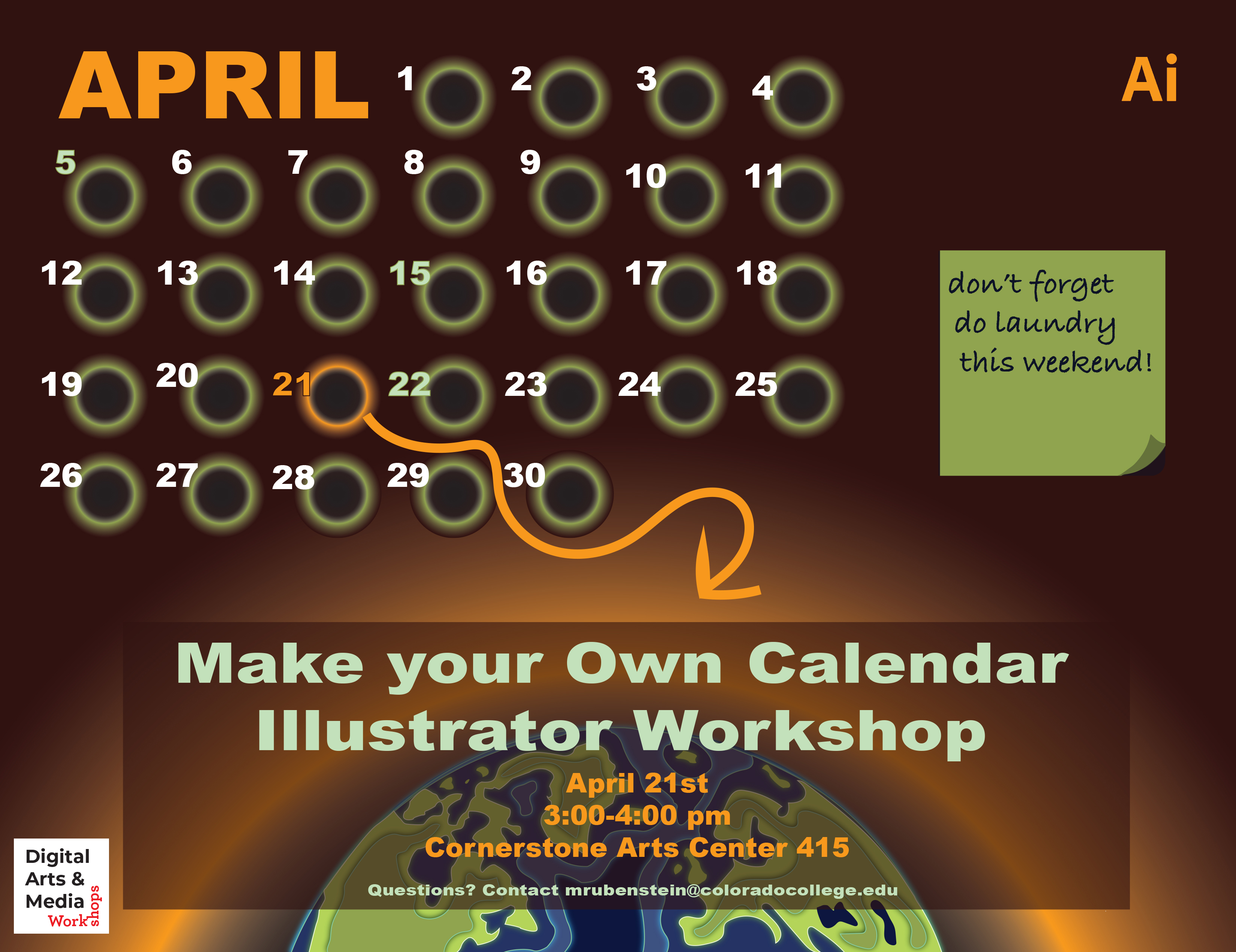 Poster with calendar advertising Adobe Illustrator workshop April 21