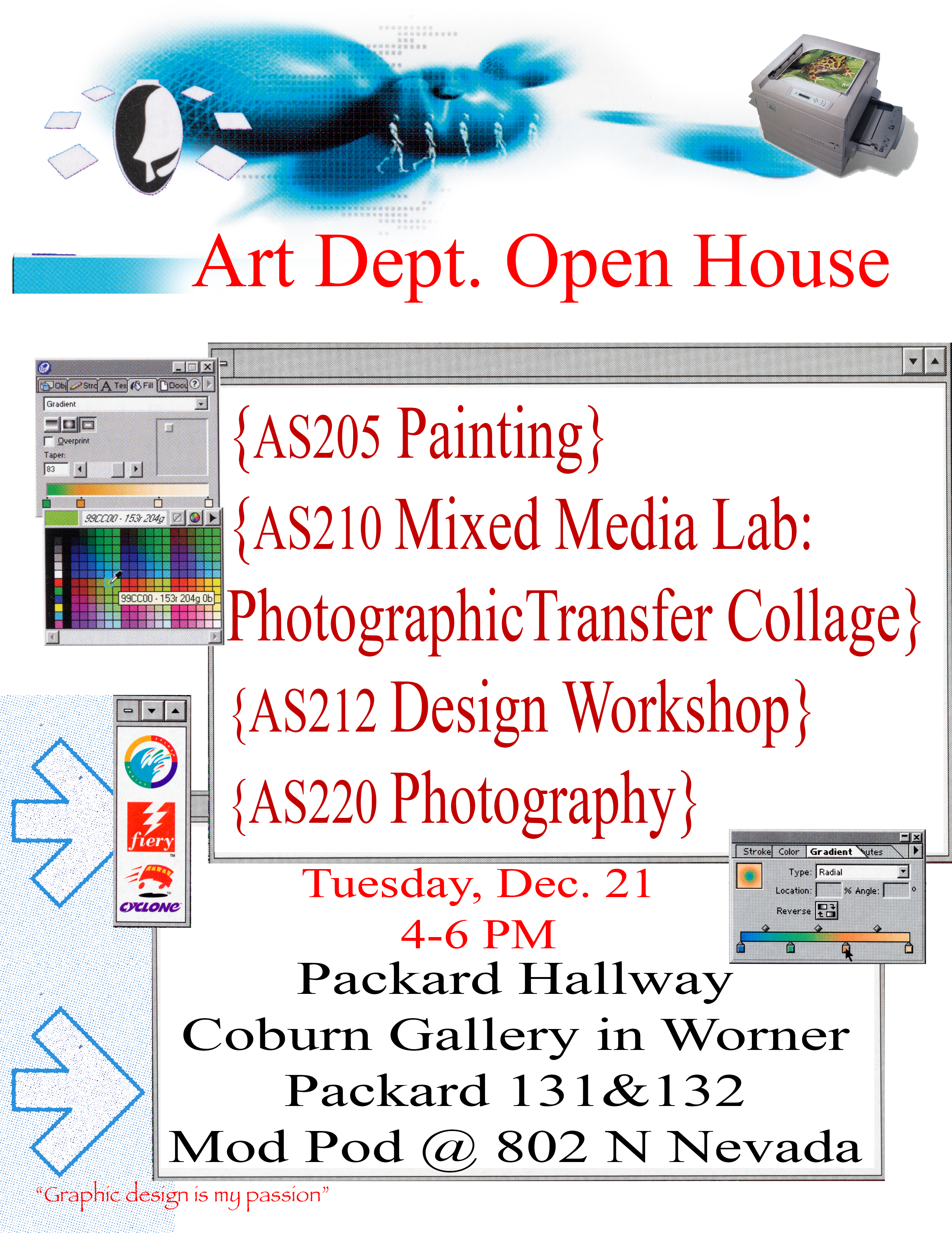 promotional poster for block 4 art department open house