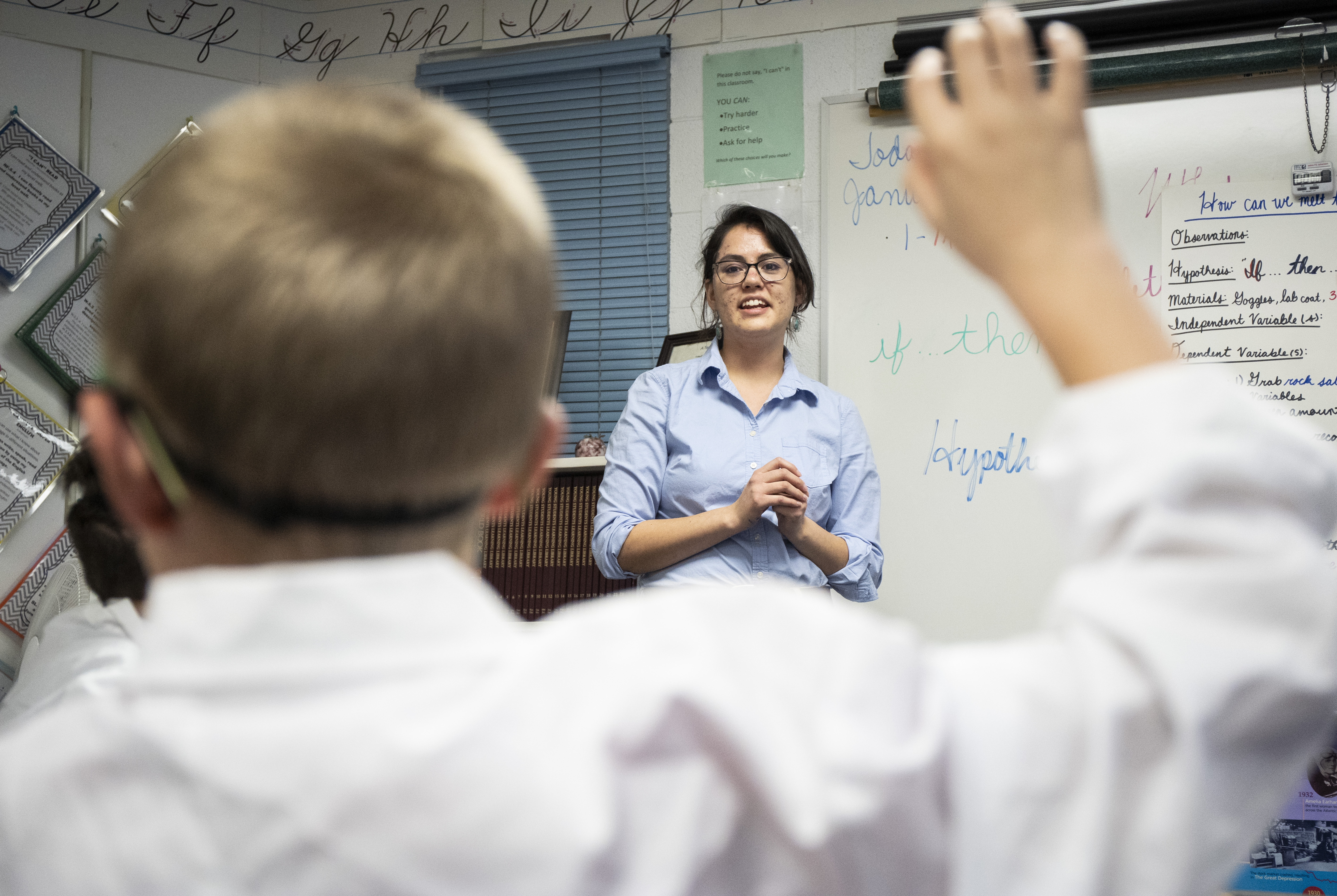 Carissa Sherman '22 gets students excited about science at La Veta Elementary School in La Veta, Colorado during Professor Mike Taber's Half-Block class.
