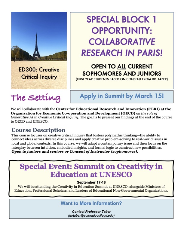 Special Block 1 Opportunity: Collaborative Research in Paris!