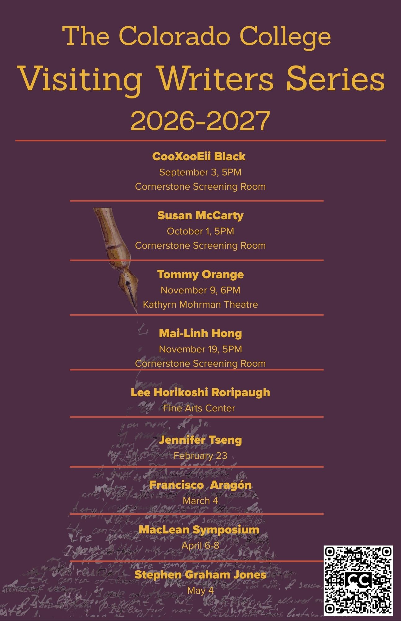 Text of Visiting Writers lineup