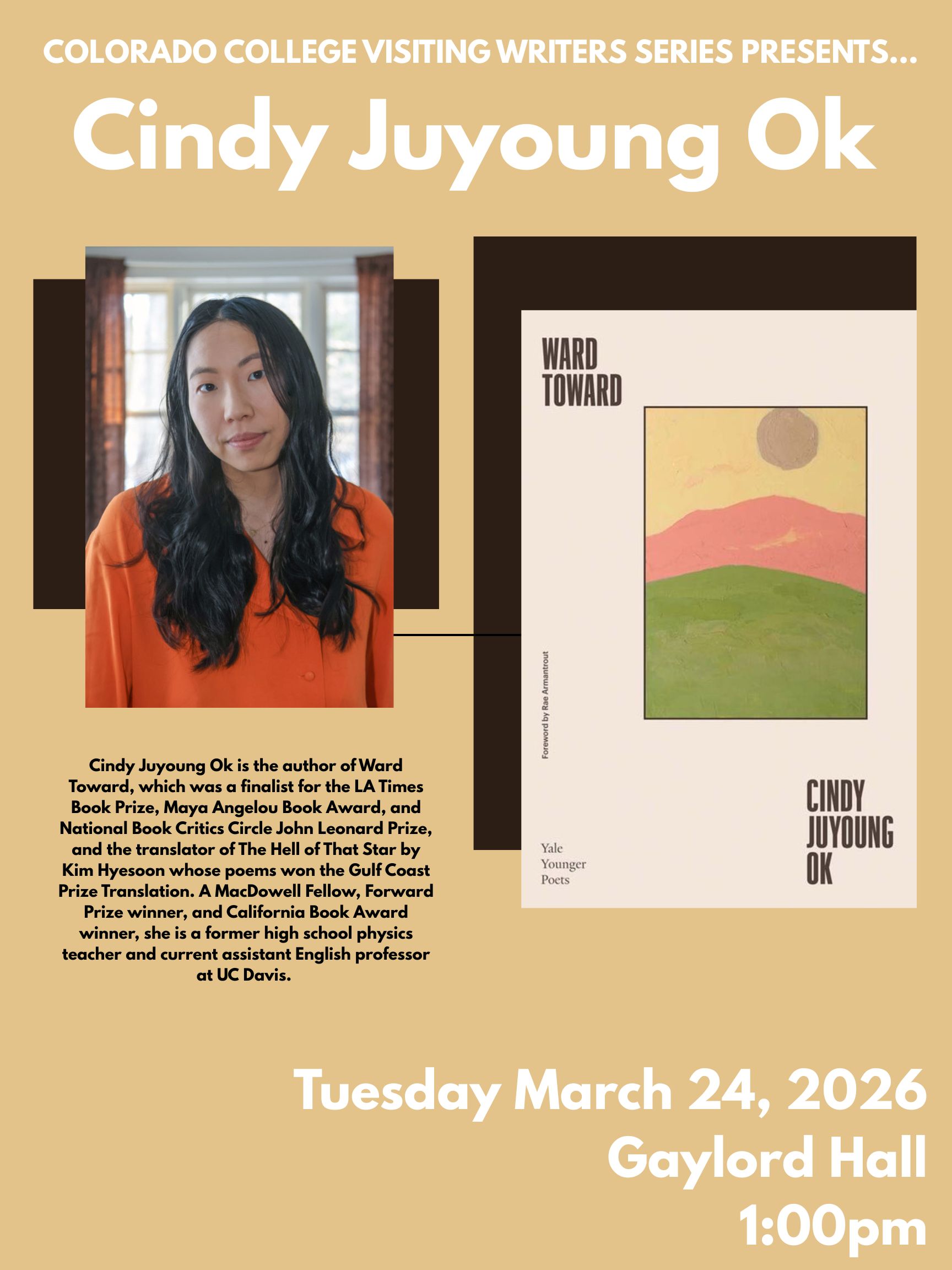 A photo og Cindy Juyoung Ok and her book cover