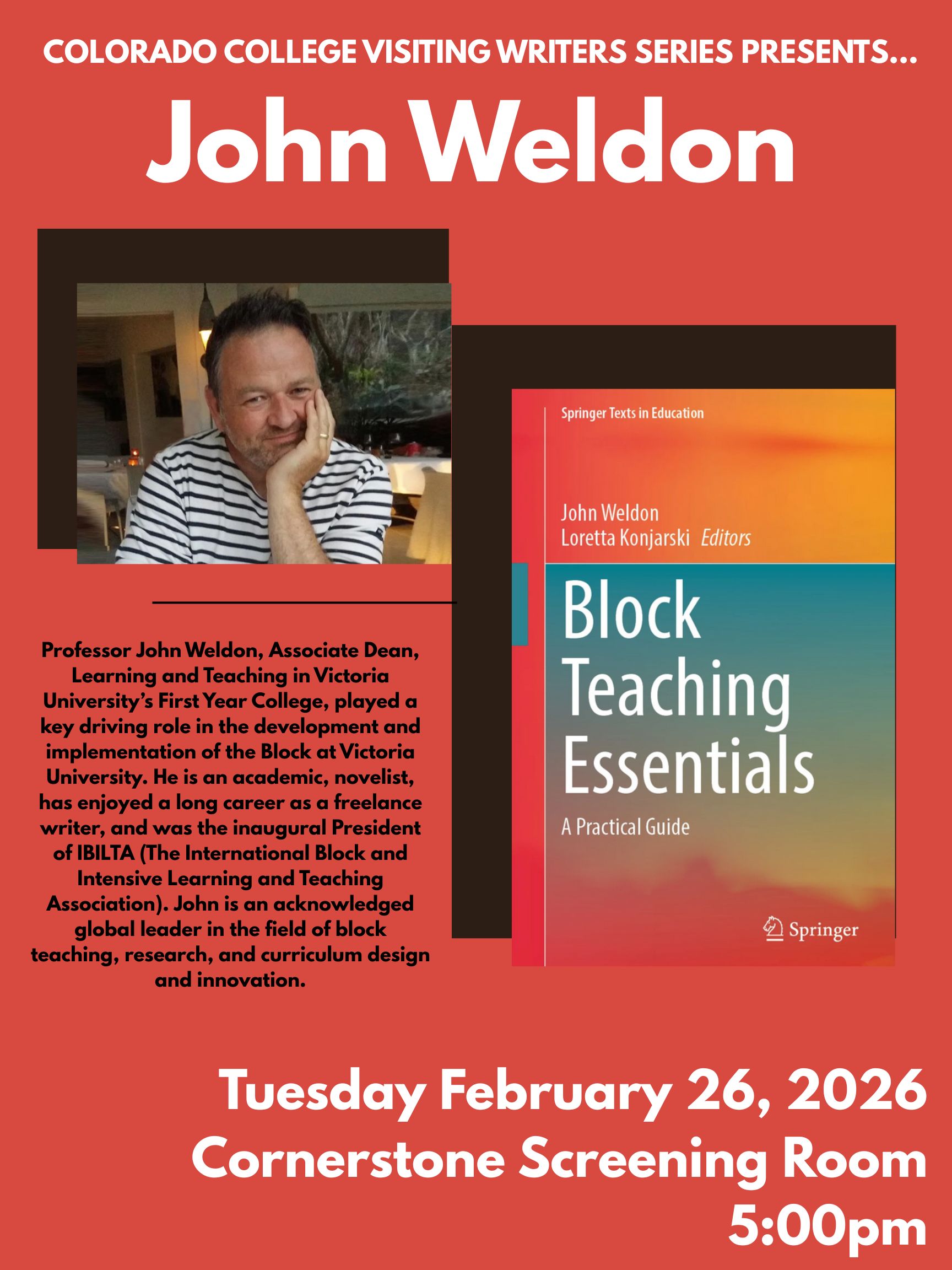 A photo of John Weldon and a photo of his book. 