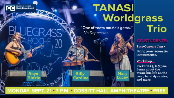 TANASI Worldgrass Trio, Sept 15, 7pm, Packard Hall