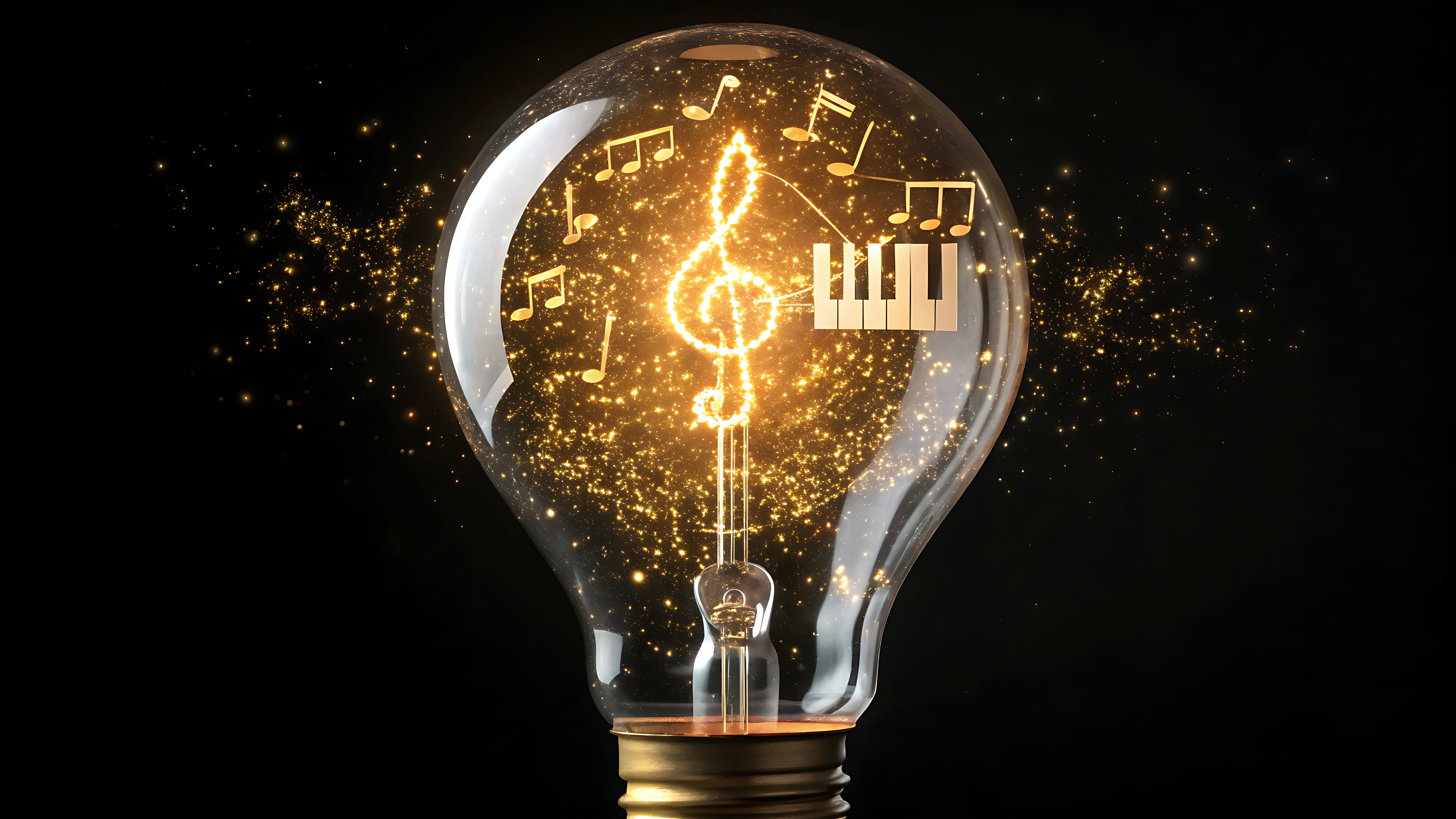 treble clef and notes inside light bulb