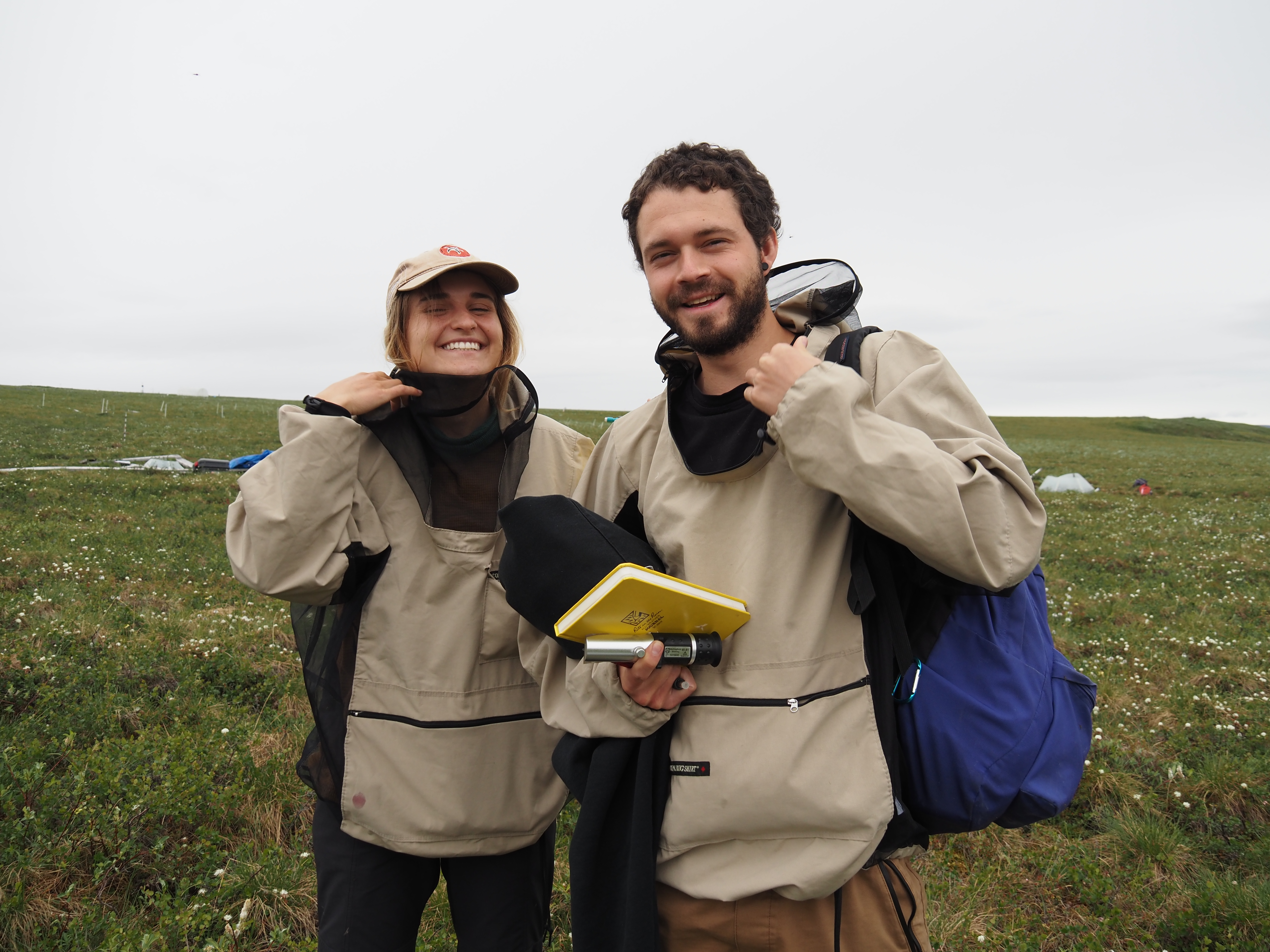 Lucy Zicarelli '21 and Alex Jennings '22 studying plant-pollinator interactions in Alaska with Prof. Roxaneh Khorsand. <span class="cc-gallery-credit">[Roxaneh Khorsand]</span>