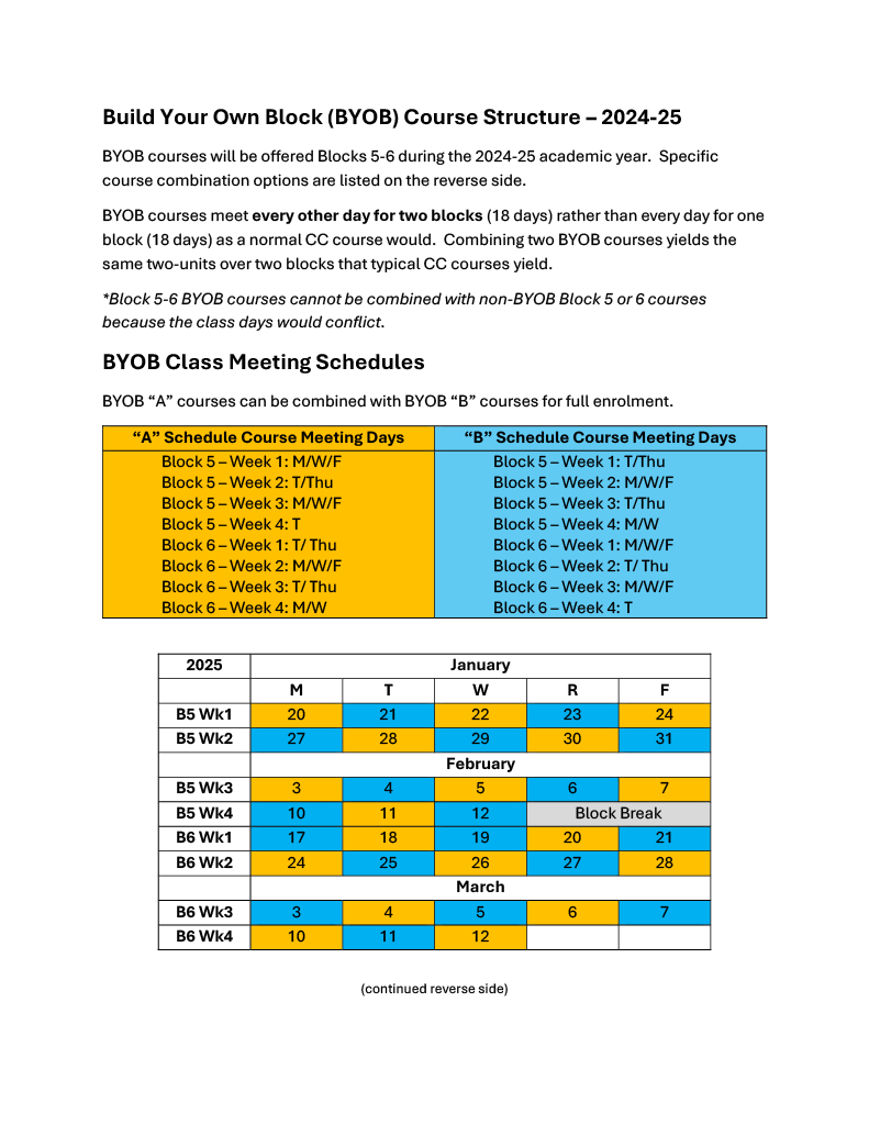 2024-25 BYOB Course Offerings
