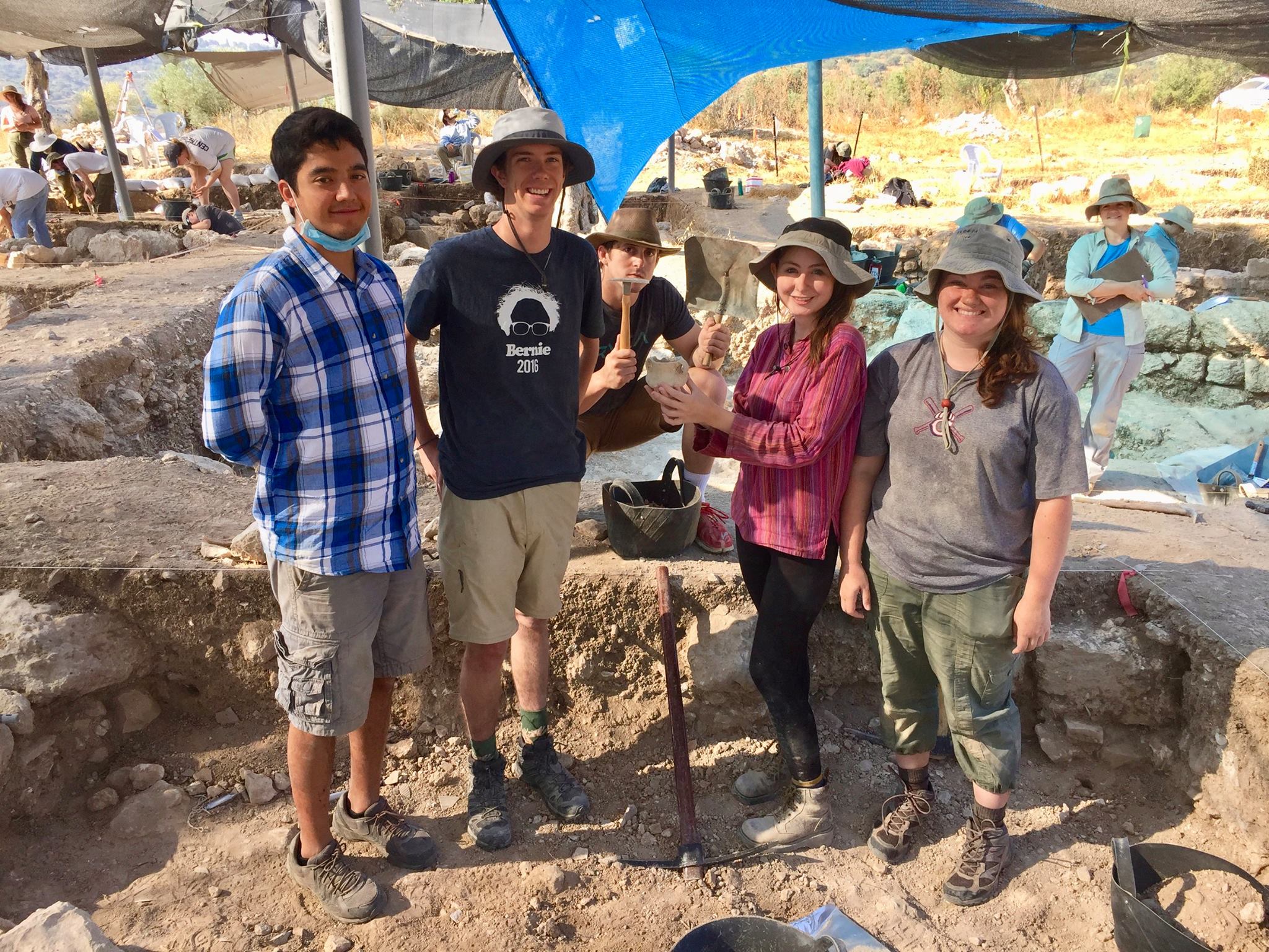 CC students with the ceramic jar discovered in their square on the Israel dig