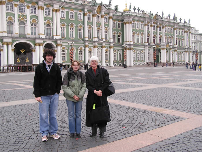 Marianna McJimsey, Garrett, and Melissa in front of Hermitage in St. Petersburg <span class="cc-gallery-credit"></span>