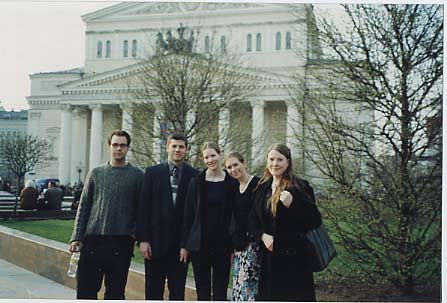Adam, Carl, Kira, Maria and Amy by the Bolshoi in Moscow <span class="cc-gallery-credit"></span>