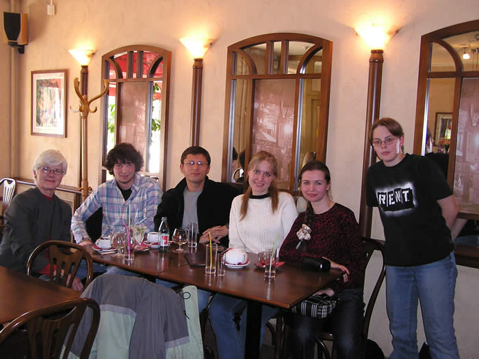 Marianna McJimsey, Garrett, Alexei, two Russian students from Nevsky Institure, and Melissa in a restaurant in St. Petersburg <span class="cc-gallery-credit"></span>