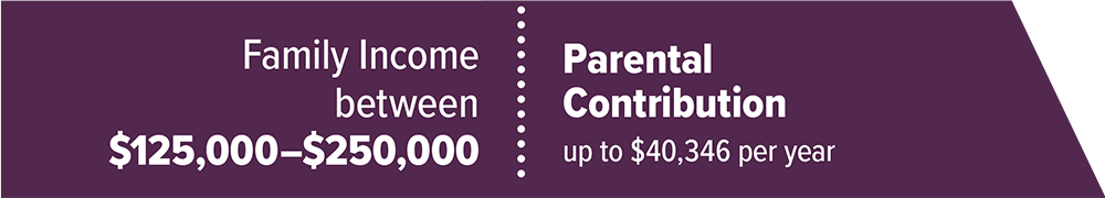 Family income $125,000-$250,000: Parental contribution up to $40,346 per year