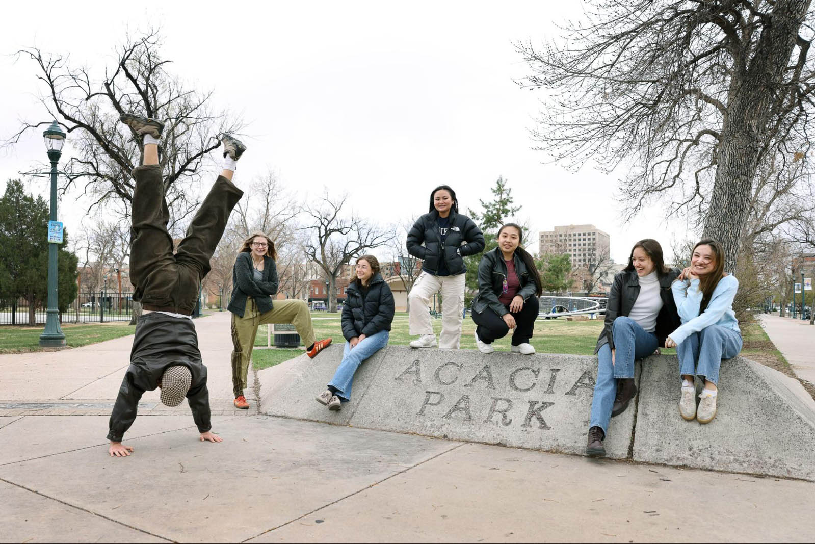 students at park
