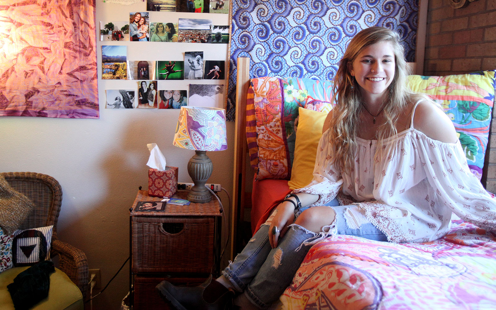 Student in dorm room