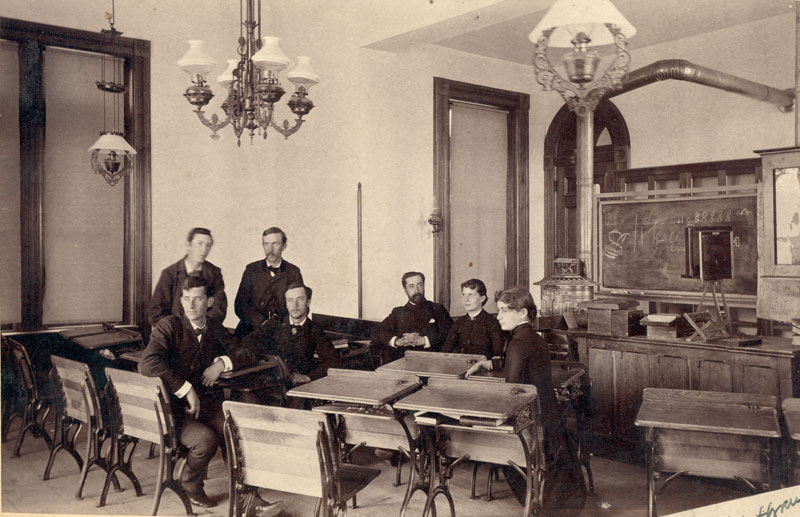 Professor William Strieby, third from right, and 1884 chemistry class <span class="cc-gallery-credit"></span>