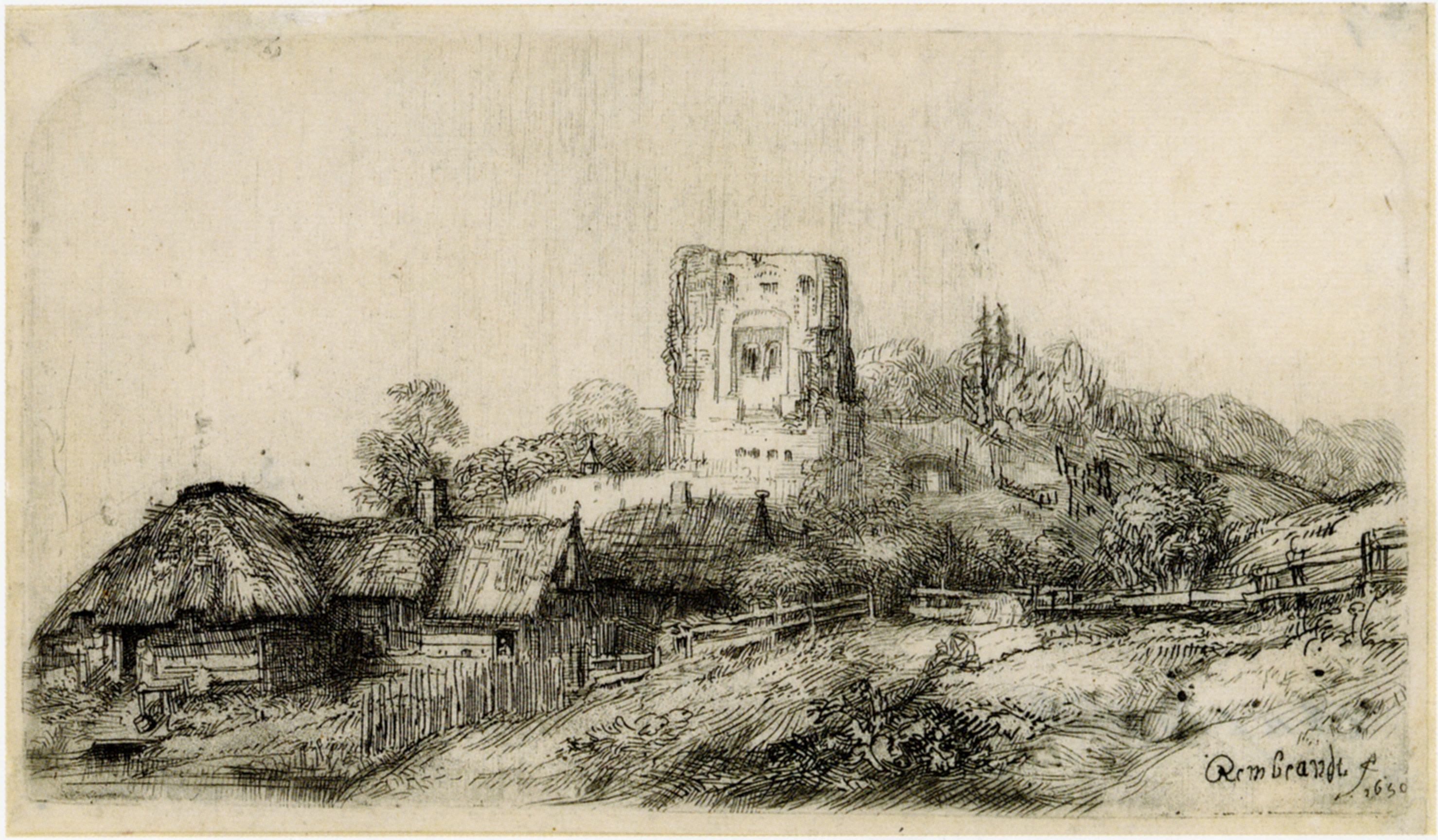 Landscape with Square Tower by Rembrandt Rembrandt