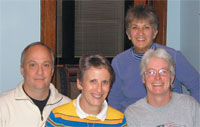 <strong>Linda Henn 77</strong> helped <strong>Anne Woodward White 77</strong> celebrate a milestone birthday, the big 5-0, in Minneapolis, enjoying dinner, drinks, and catching up on people from CC. From left, Bill White, Anne, Deb Pieczonka, and Linda.