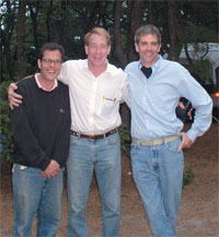 <strong>Charlie Barkley ’82</strong> (left) and <strong>Quin Sprague ’82</strong> (center) flew into Truro, Mass., for a surprise visit with <strong>Jeffrey Kwass ’82</strong>.