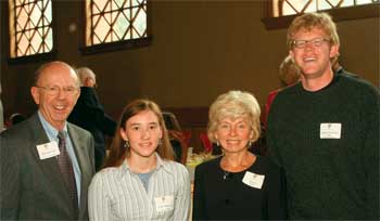Left to right: <strong>Bill Ward 64</strong>, <strong>Casey Hilton 07</strong>, Sharon Ward, <strong>William McConnell 06</strong>. Hilton and McConnell are the inaugural recipients of the William R. 1964 and Sharon A. Ward Scholarship.