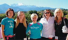 Class of 99 friends gathered to check out the soccer game during Homecoming 2004. From left, <strong>Katharine Hopkins</strong>, <strong>Melissa Summers</strong>, <strong>Alice Gerhart</strong>, <strong>Sarah Richey</strong>, and <strong>Amber Dodson</strong>.
