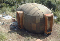 Hemp houses like this one are easily produced and transported, quickly assembled, and inexpensively maintained, making them ideal for temporary housing after disasters and displacements.