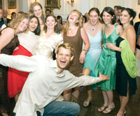 
<strong>Kelsey Milton ’03 </strong>and Daigoro Tivers were married Sept. 25 in Kansas City. Pictured, from left, Sara Ramsey, Vitalia Shuster-Pisker, <strong>Jenica Kline Schevene ’03</strong>, Kelsey Milton, <strong>Helen Berger ’03, Natasha Peterson ’03, Meredith Albright ’03, Andrea Johnson ’03</strong>, and Jordan Schevene (below). Also in attendance were <strong>Chad Milton ’69, Dave Fowler ’03, Kyle Pluene ’03, Amna Kazmi ’03, Jeremy Besbris ’04</strong>, and <strong>Joe Gartner ’00</strong>. Arrival hampered by Hurricane Rita: <strong>Bernadette Blanco ’03 </strong>and <strong>Lisa Kahn ’03</strong>.<br />
		