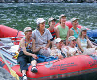
Last summer, a full complement of 24 people (CC alumnae, spouses, siblings, friends, and a couple of near strangers) “laughed themselves silly over six days of unremitting beauty, serenity, and camaraderie” while rafting in Nevada. According to participant <strong>Linda Borgeson ’66</strong>, “the alumnae agreed that CC nurtured intellectual curiosity and fomented everlasting friendships. It was also agreed we should repeat the caper to get caught up with each other again much sooner.” She reports that plans for “La Floata II” are already underway. Clockwise from left, <strong>Carol Rymer Davis ’66, Gretchen Swan Bering ’66, Kari Schoonhoven ’66, Tannis Witherspoon ’70, Sally Connolly ’65, Linda, Suky Arentz Mathies ’64</strong>, and <strong>Jill Joseph ’65</strong>.
		
