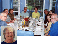 
To celebrate a mainland visit by <strong>Kathy Maraman ’73</strong>, a federal judge in Guam, a group of 1972 and 1973 graduates and spouses dined at the Denver home of <strong>Michael </strong>and <strong>Paula Philips Frease ’72</strong>. Clockwise, from left, Craig Eley, <strong>John Silver ’72</strong>, Catherine Petros, Michael Frease, Martha King-Silver, <strong>Ray Petros ’72</strong>, <strong>Rhonda Smith Crossen ’73</strong>, <strong>Cindy MacLeish Eley ’72</strong>, and Bill Crossen. Inset: <strong>Kathy Maraman</strong>.
		