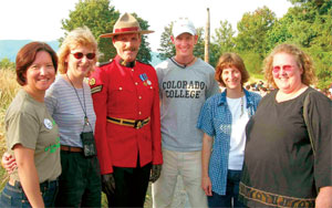 All but one Colorado delegate that <strong>Linda Ellis Cummings 85</strong> met at a 2005 ChemEd workshop in Vancouver, British Columbia, for chemistry teachers was a CC alumna or alumnus! From left, Linda; <strong>Julie Ege Furstenau MAT 86</strong>; an unidentified Mountie; <strong>Chris McIntyre 02, MAT 04</strong>; <strong>Robin Iiams Walters 85, MAT 91</strong>; and <strong>Sandy Smith 83</strong> met up at a salmon barbecue. At an earlier workshop, Linda ran into her sorority sister <strong>Ruth Hampton Gibson 83, MAT 85</strong>.