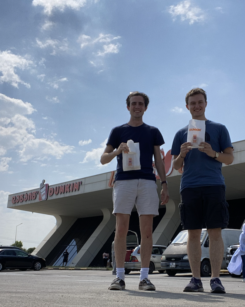 On the drive from Tbilisi to Batumi, Zeke Lloyd '24 and Michael Braithwaite '24 stop at one of Georgia's most popular food chains, Dunkin’ Donuts. Photo by Zeke Lloyd '24.