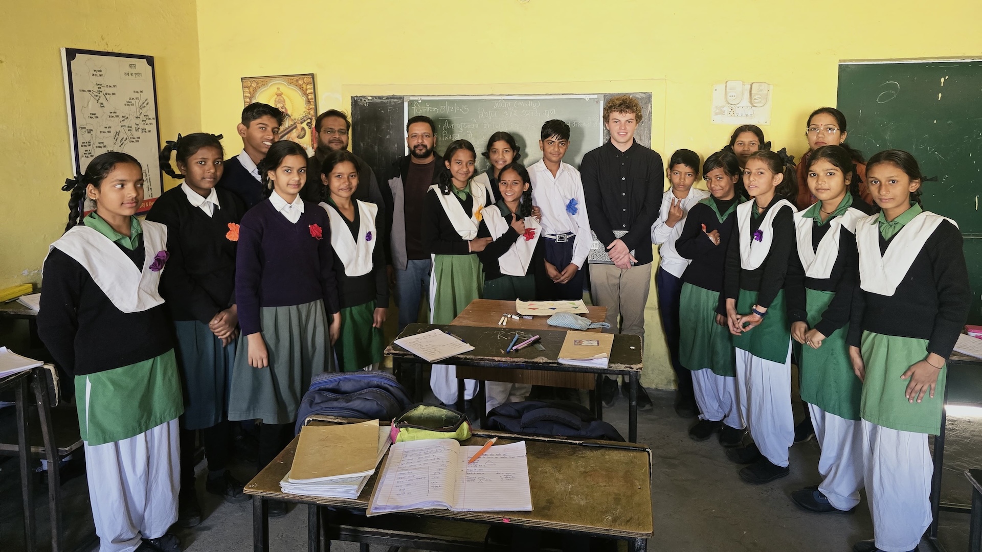 Ben Murphy ’24 with students from GGIC Ghamandpur after conducting an English for Employability Session in December 2025 through his work with SAHELI. Photo provided by Murphy.