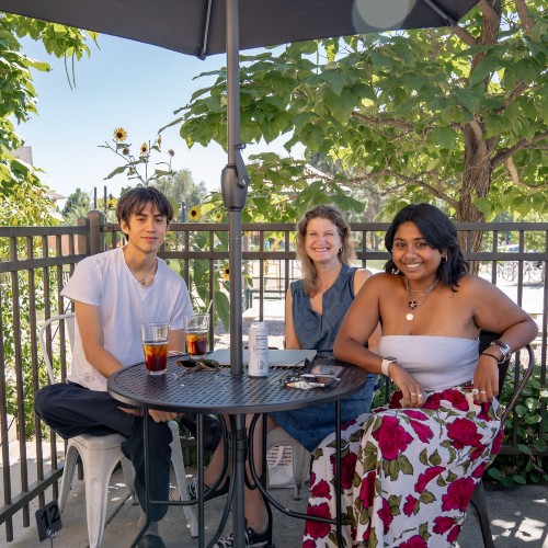   Pema Baldwin &amp;#8217;22 , Associate Professor of Film and Media Studies Dylan Nelson, and&amp;#160; Maya Rajan &amp;#8217;22&amp;#160; meet to discuss the documentary film project they are working together on, &amp;#8220;The Liegnitz Plot.&amp;#8221; Photo by Gray Warrior 
