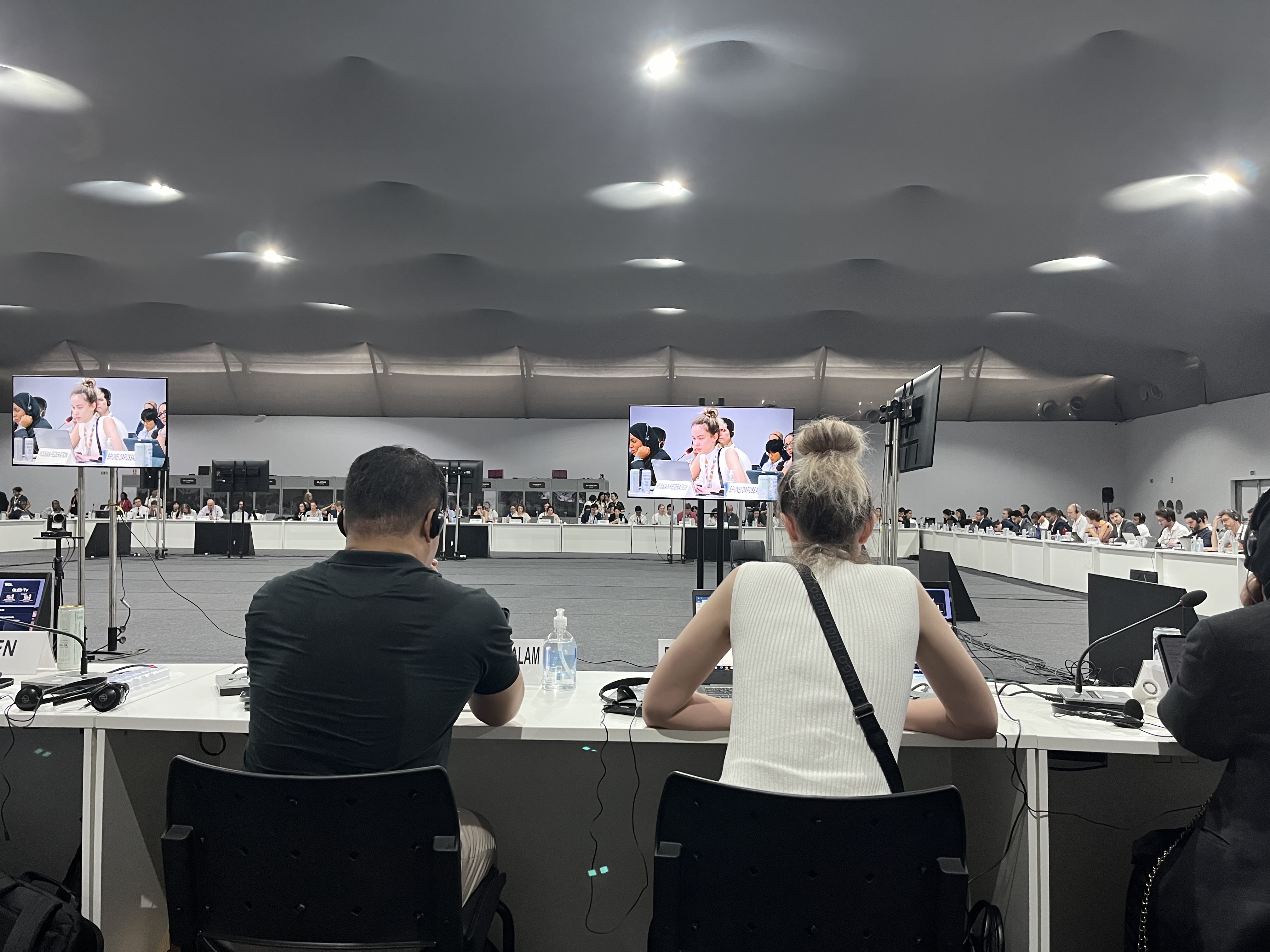 A negotiation room at COP30 in Belém, Brazil, in November 2025. Photo provided by Noah Furuseth ’26.