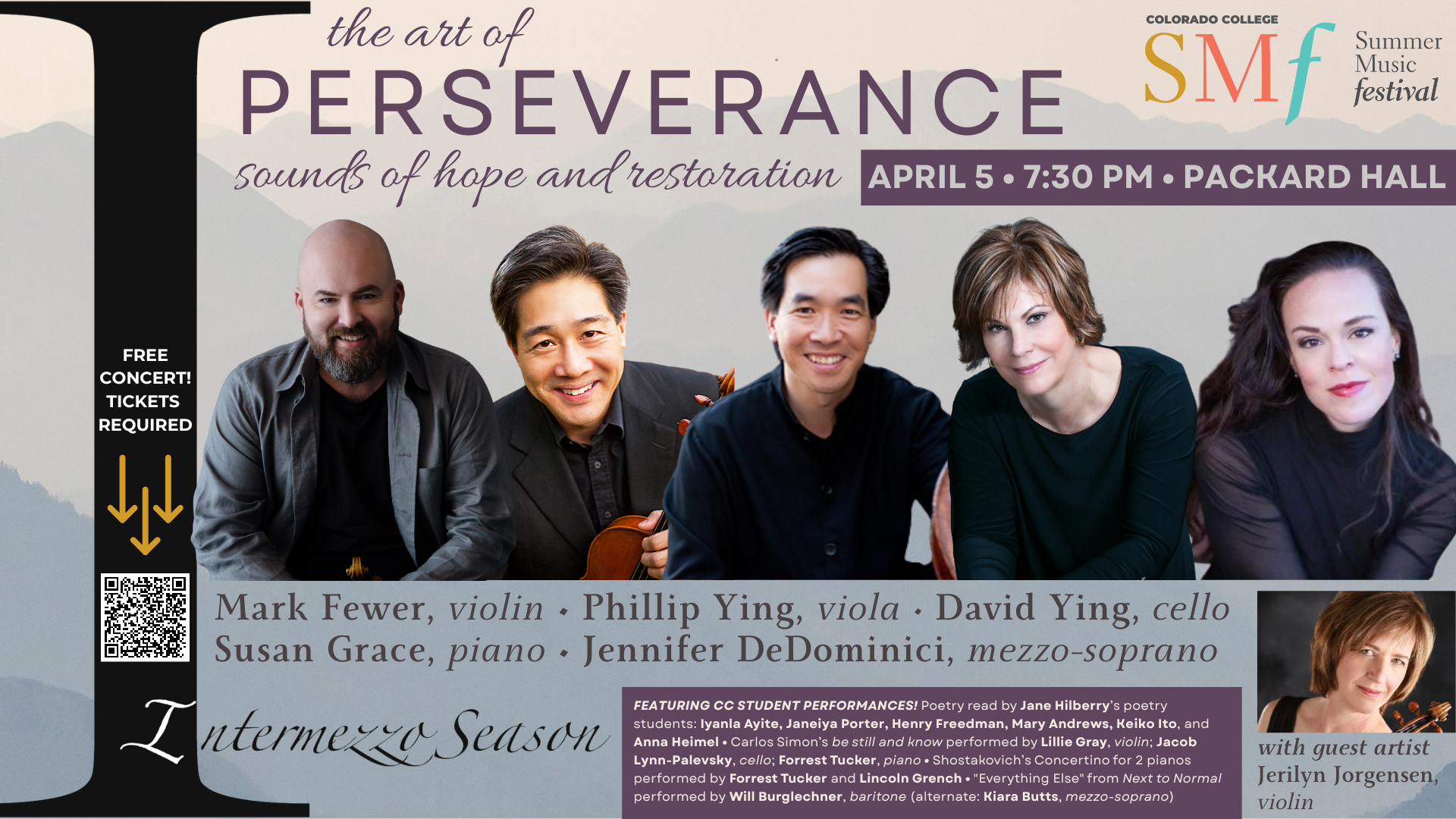 "The Art of Perseverance: Sounds of Hope and Restoration" begins at 7:30 p.m. April 5 in Packard Hall.