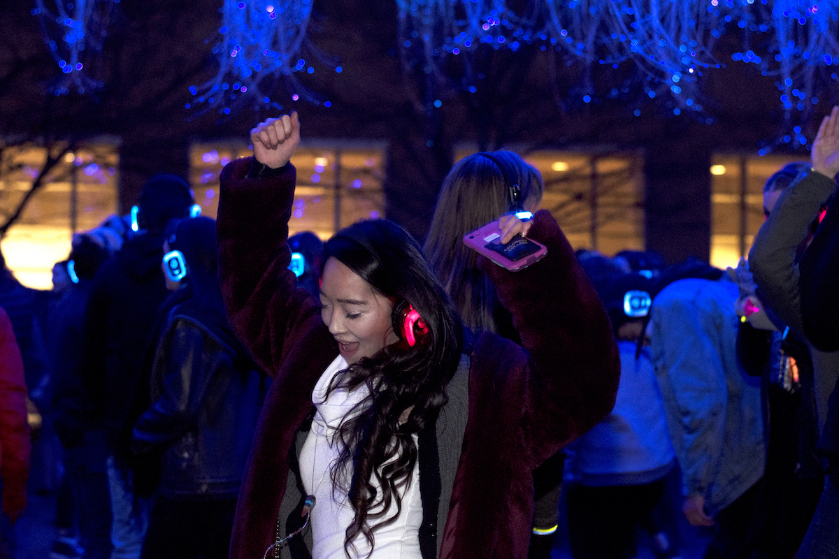 The Colorado Springs Fine Arts Center at Colorado College held a silent disco dance party underneath Buck Walksy's Beach Front for its last night of installation.