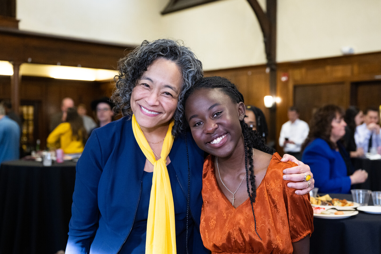 Colorado College President L. Song Richardson congratulates a Stroud Scholar.  Photo by Lonnie Timmons III