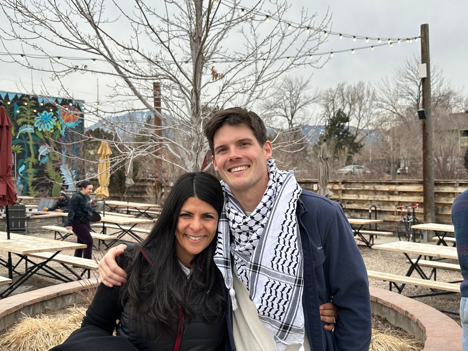 Tim Bruns and his former CC Arabic Professor Mona El-Sherif before the premiere of "Resistance Climbing" in Boulder, Colorado in March 2023. 