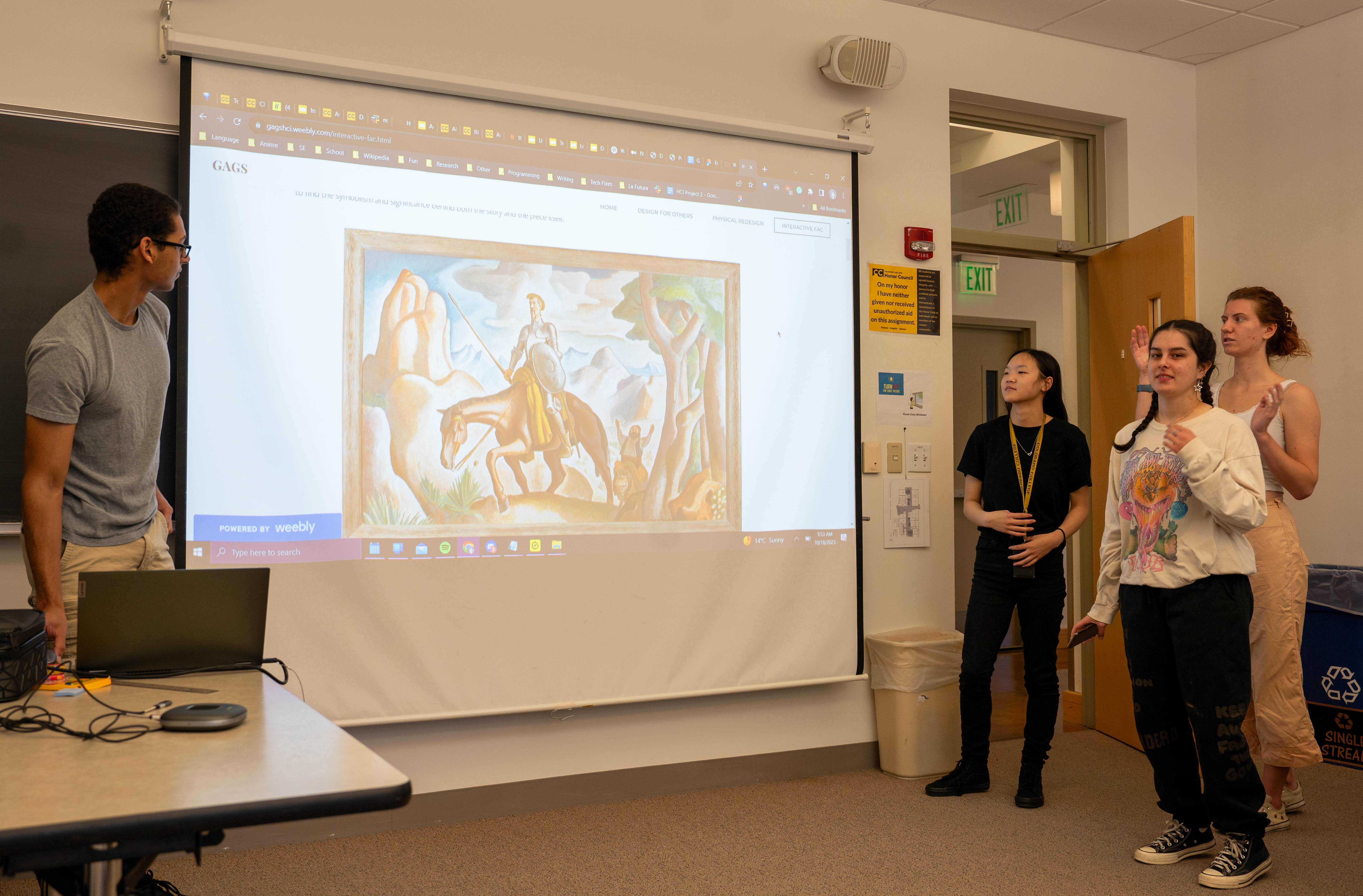 Silas Blinch '25, Alisha Bloom '24, Grace Ivaska '24, and Gwen Hardwick '24 present their final project in Dr. Varsha Koushik's Foundations of Human-Centered Computing during Block 2.